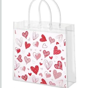 Valentine's Day Heart Pattern Clear Plastic Gift Tote Bag, 8 Bags In Bundle
